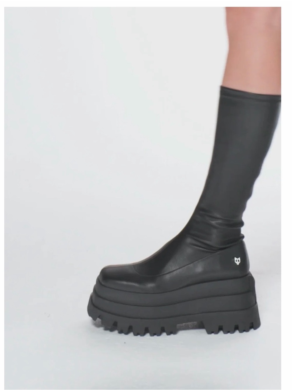 Naked Wolfe Black Platform Lug-Sole Sock Boot